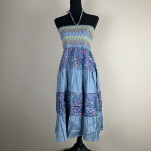 Chaudry KC Convertible Skirt Dress Sz Small Halter Tiered Floral Patchwork Boho